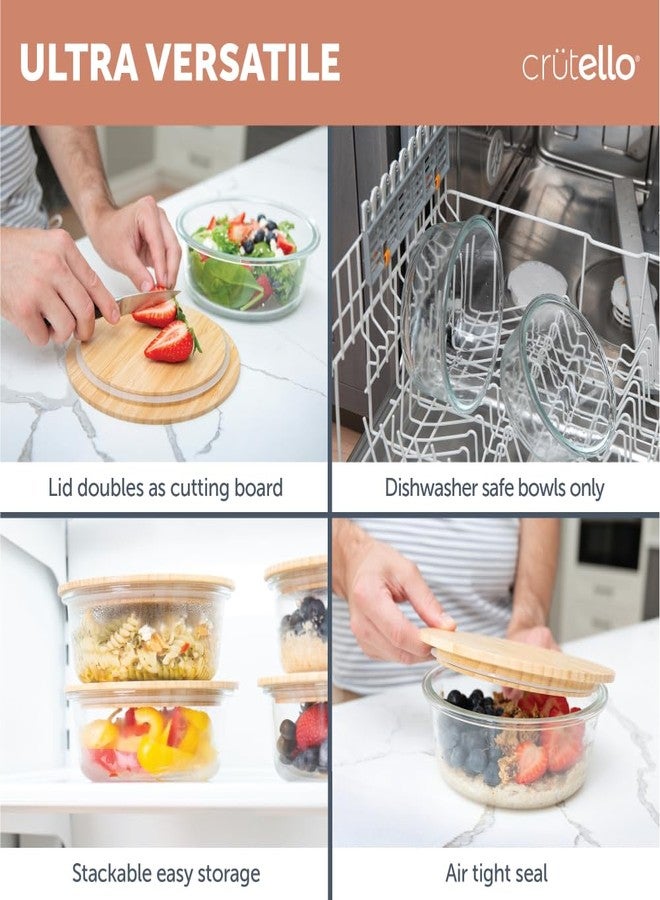 Crutello علب تخزين زجاجية من كروتيلو بأغطية من الخيزران - برطمانات تحضير وجبات صديقة للبيئة وغير سامة بغطاء خشبي لتنظيم الثلاجة والمطبخ - حاوية غير بلاستيكية لأوعية الفاكهة - 32 أونصة - عبوة من 4 قطع - Image 4